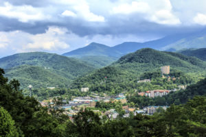 Aerial view of downtown Galtinburg
